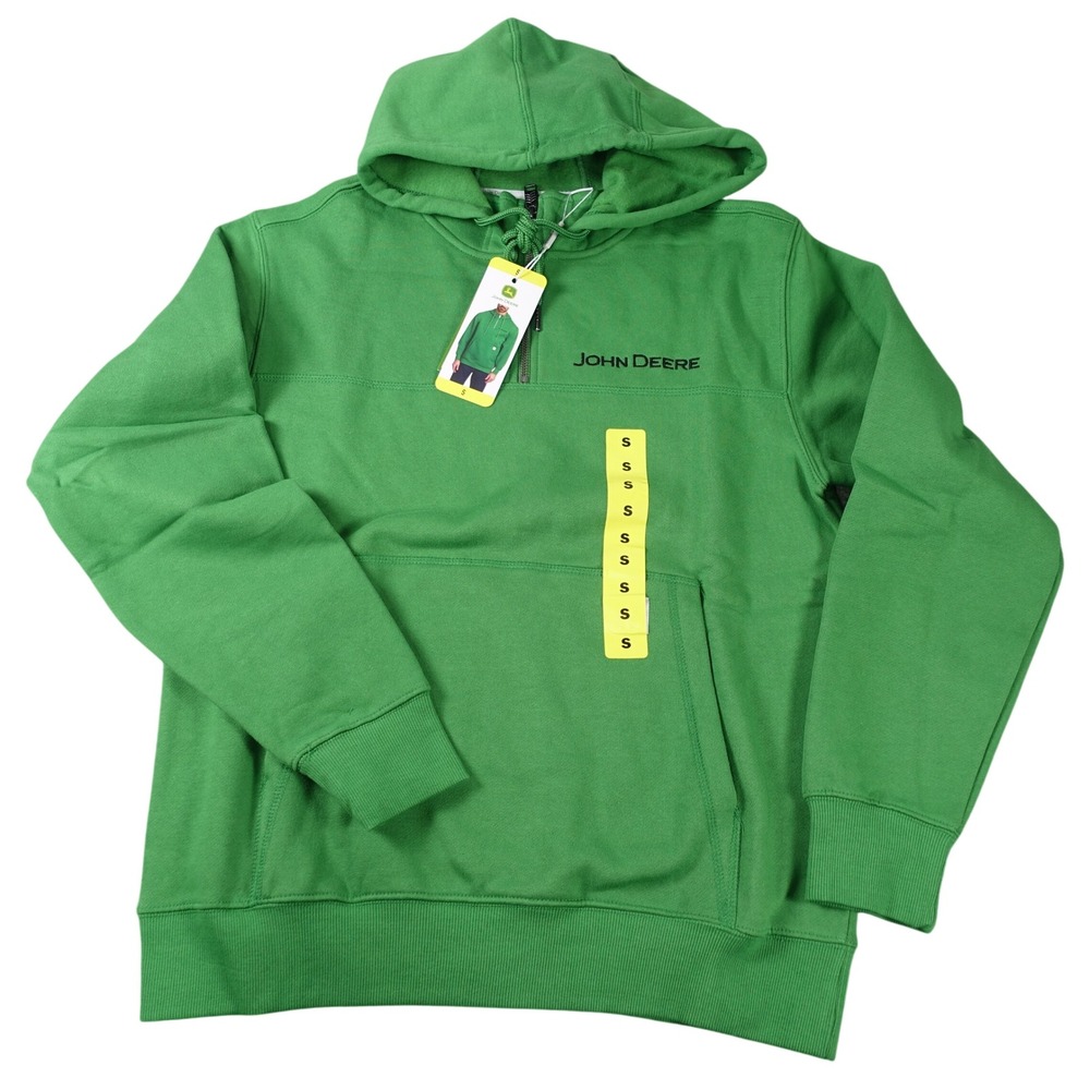 John Deere Mens 1/4 Zip Hoodie JD Green Embroidered Logo Sweatshirt Small NWT